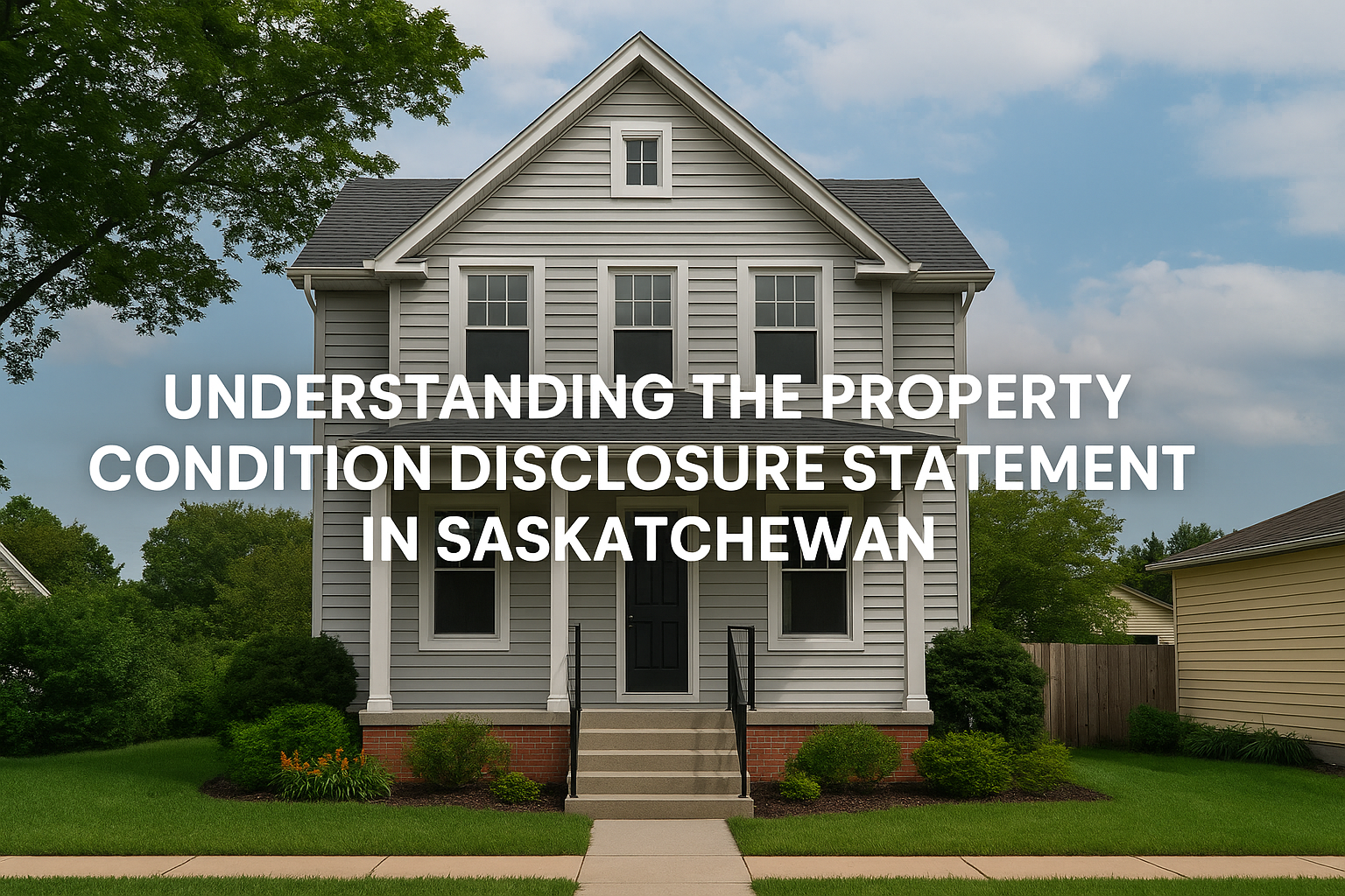 Exterior of a house with writing that says understanding the property conditions disclosure statement